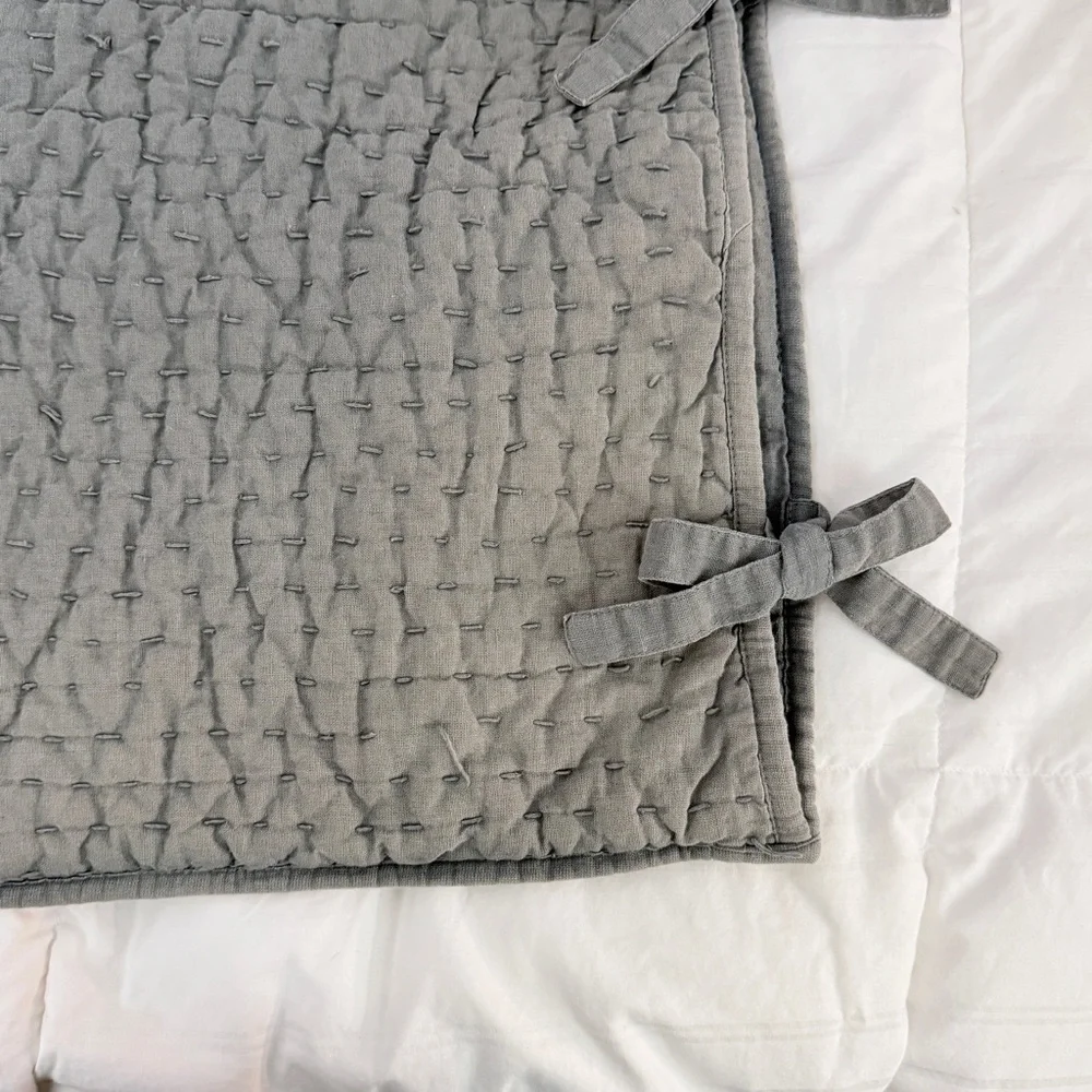 Pottery Barn Pick-Stitch Handcrafted Cotton Linen Quilted Sham